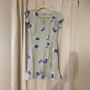 LOFT Light Blue Floral Wrap Mini Dress with Blue Blooms